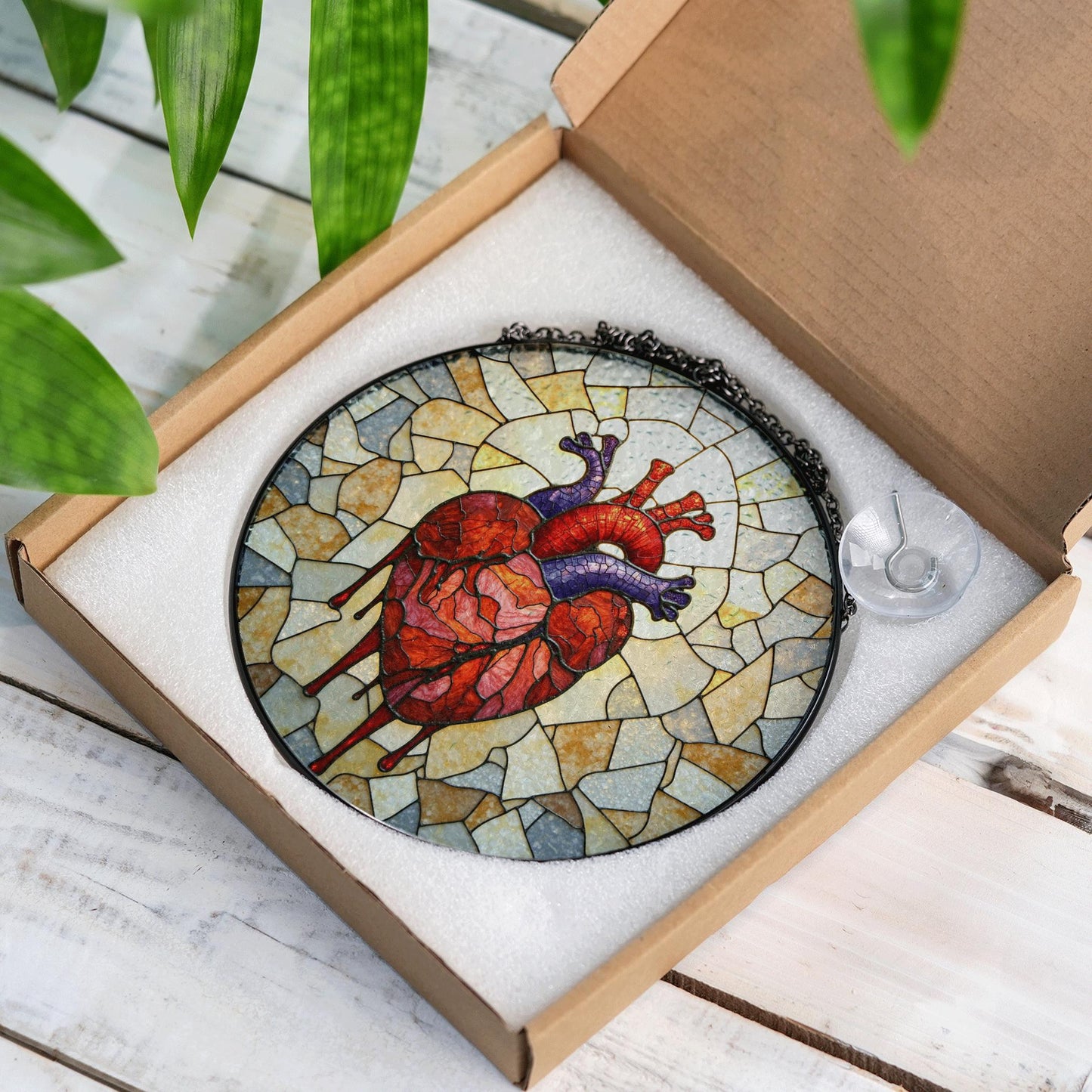 anatomical heart stained glass sun catcher handmade window decor gift for medical student