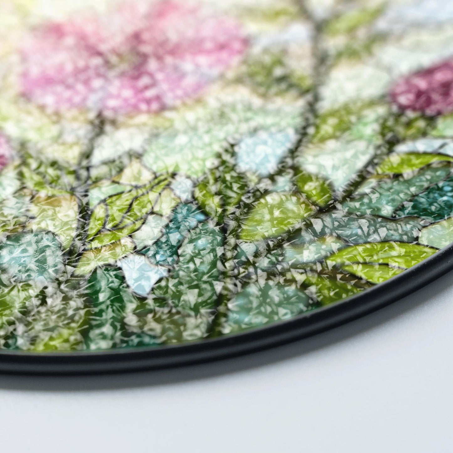 Pink morning glory floral stained glass suncatcher round window decor gift for nature lovers