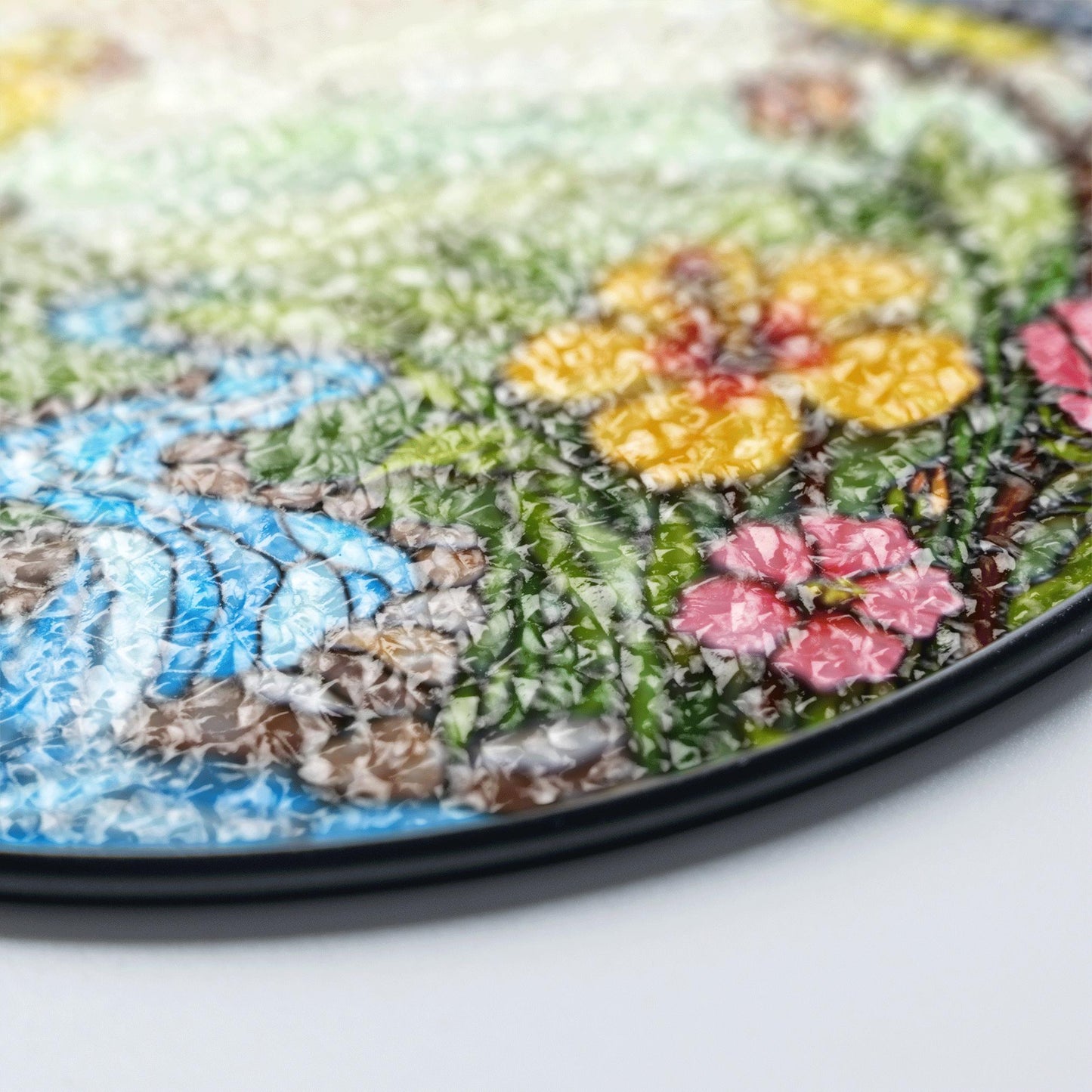 yellow birds flowers creek glass suncatcher round window decor gift for bird lovers