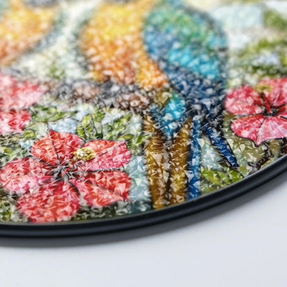 Two parrots on branch stained glass suncatcher window decor gift for bird lovers