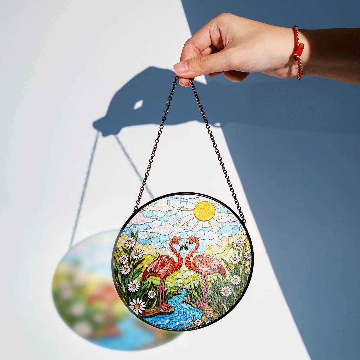 Two flamingos in love romantic stained glass suncatcher gift for nature lover friend