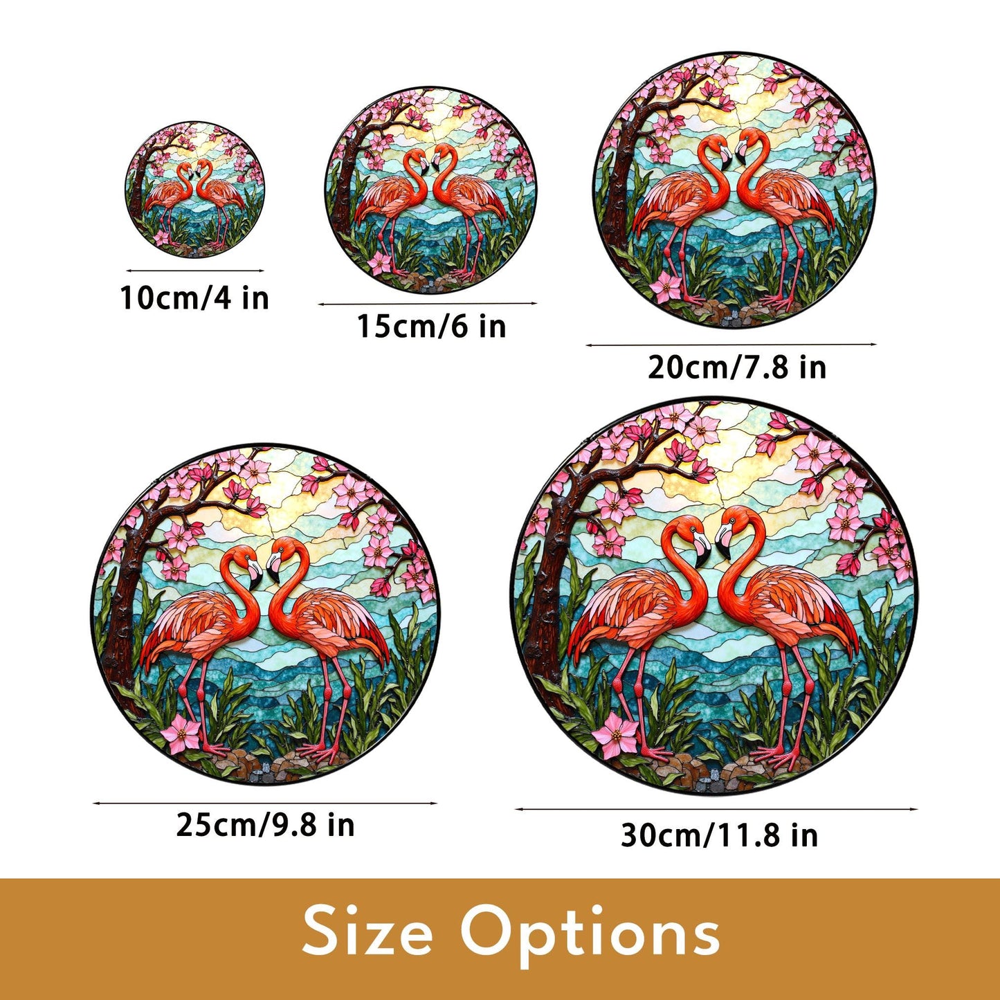 flamingo couple with cherry blossoms stained glass suncatcher gift for nature lover friend