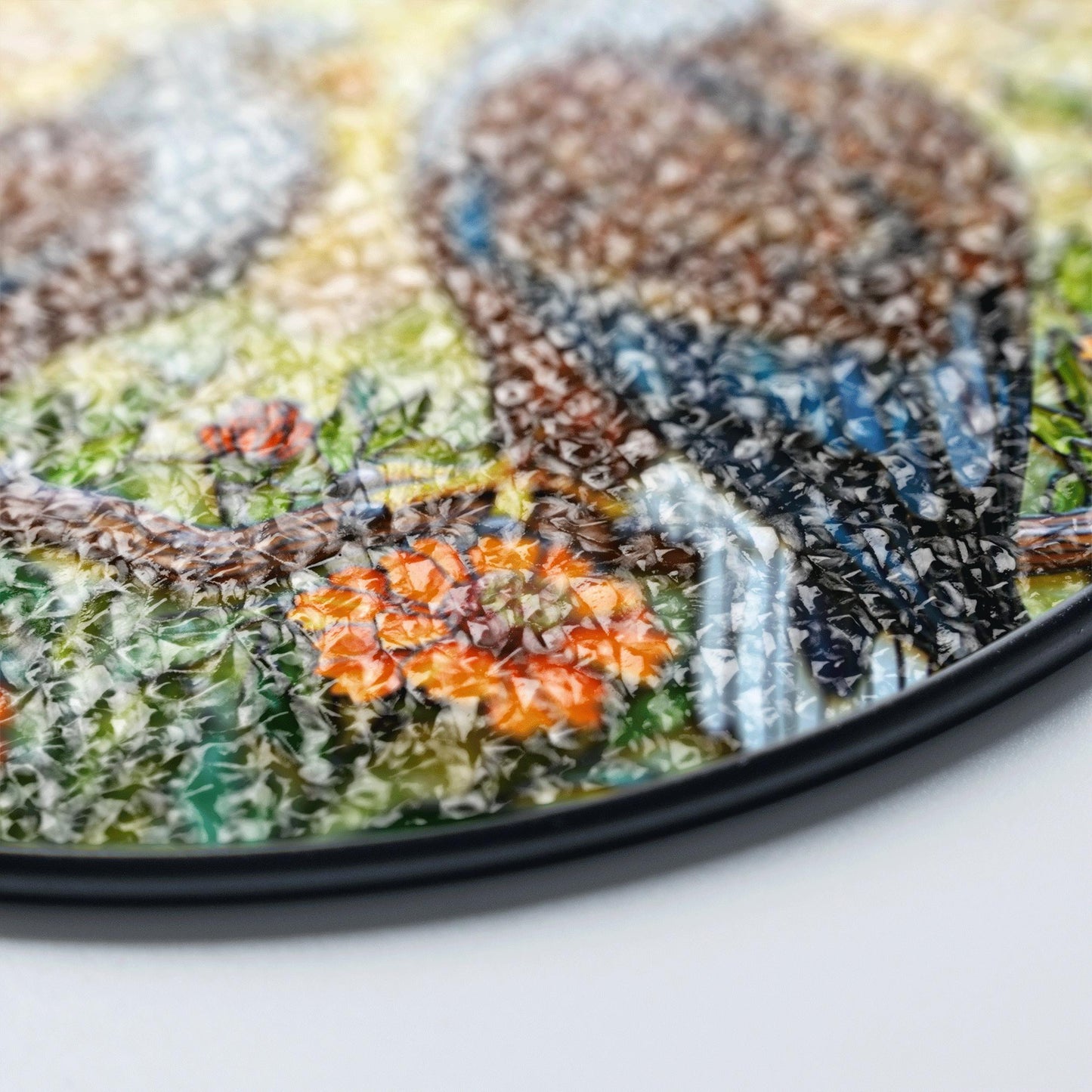 bald eagles perched among orange flowers round stained glass suncatcher gift for dad