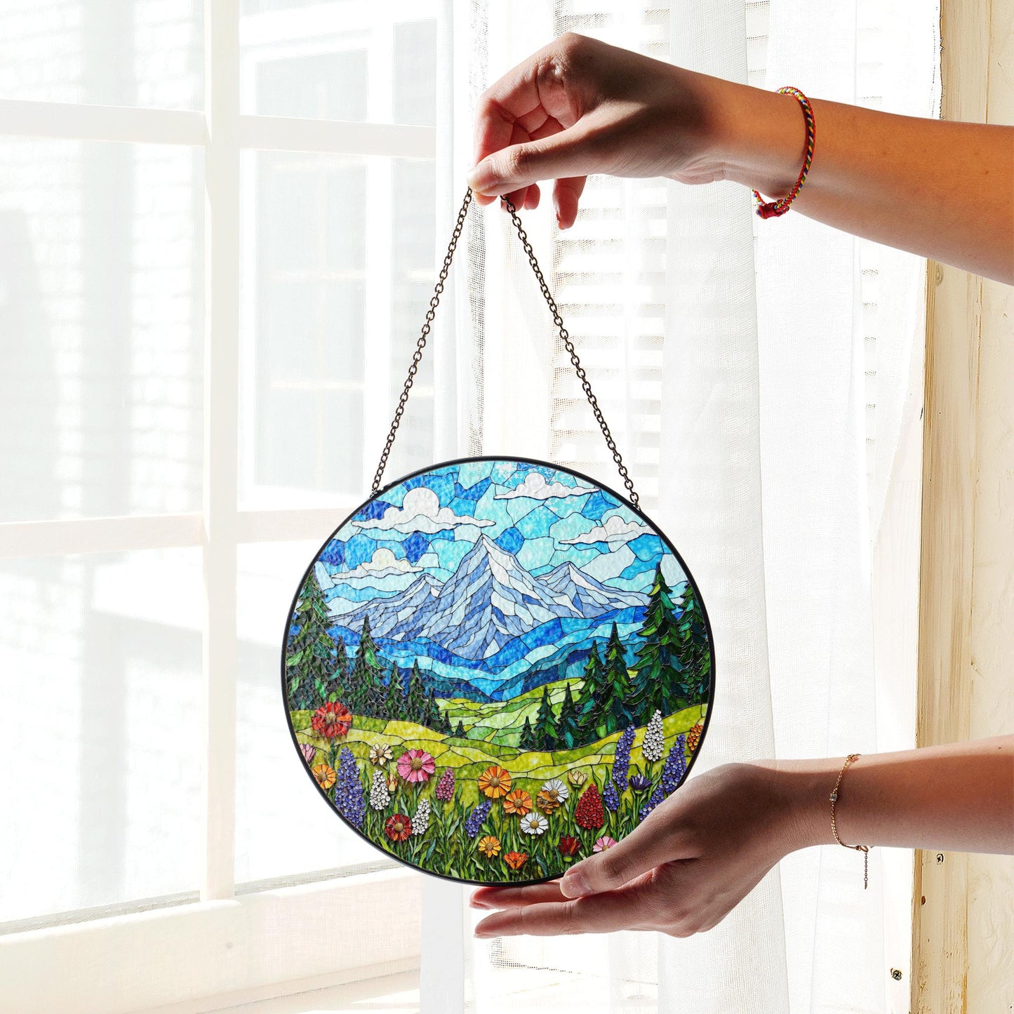 Mountain Meadow Wildflowers Nature Suncatcher Handmade Window Decor Gift for Nature Lover