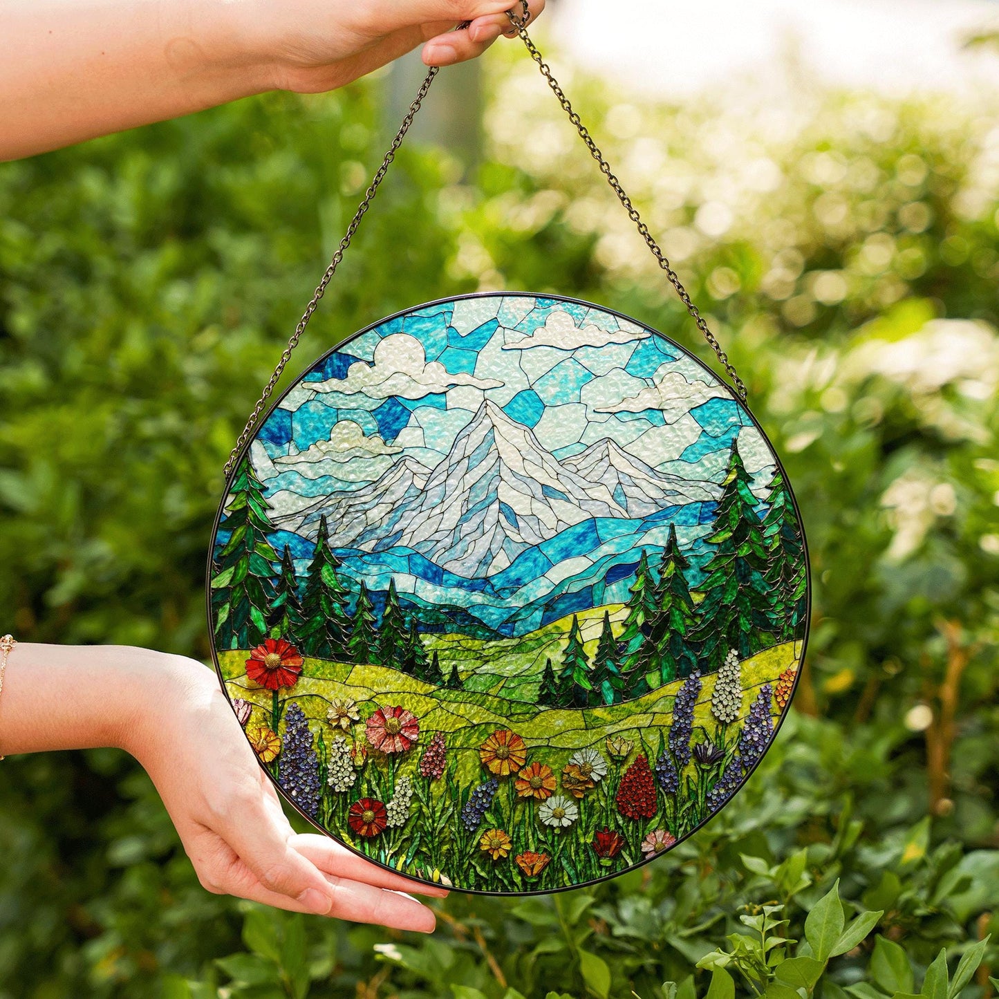 Mountain Meadow Wildflowers Nature Suncatcher Handmade Window Decor Gift for Nature Lover