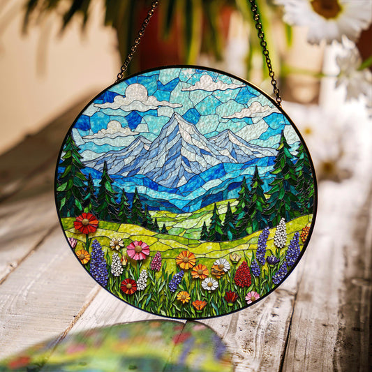 Mountain Meadow Wildflowers Nature Suncatcher Handmade Window Decor Gift for Nature Lover
