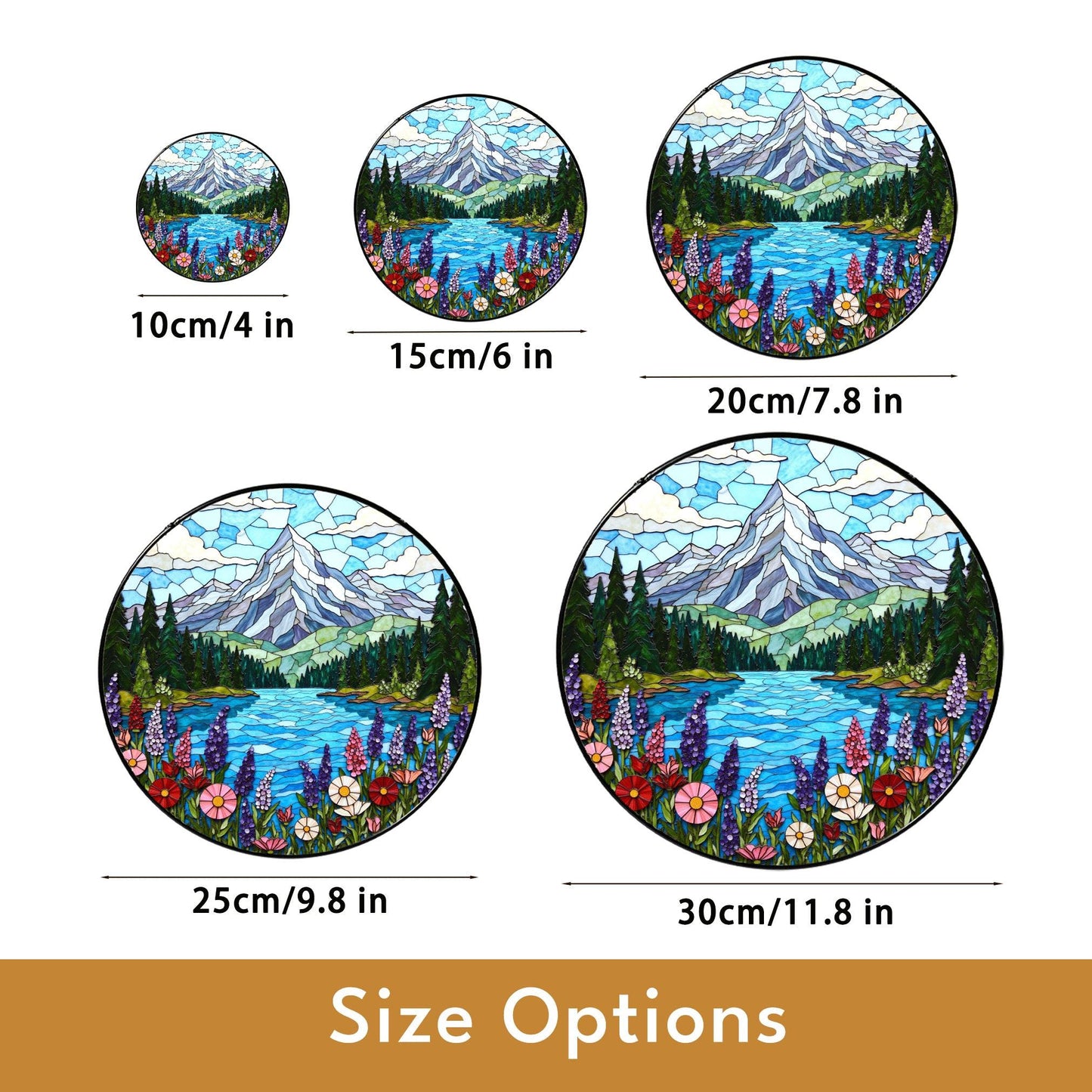 Mountain Lake View Suncatcher Stained Glass Style Window Decor Gift for Nature Lovers