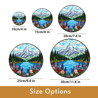 Mountain Lake View Suncatcher Stained Glass Style Window Decor Gift for Nature Lovers