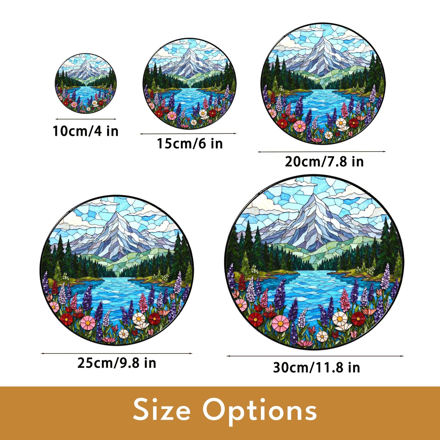 Mountain Lake View Suncatcher Stained Glass Style Window Decor Gift for Nature Lovers