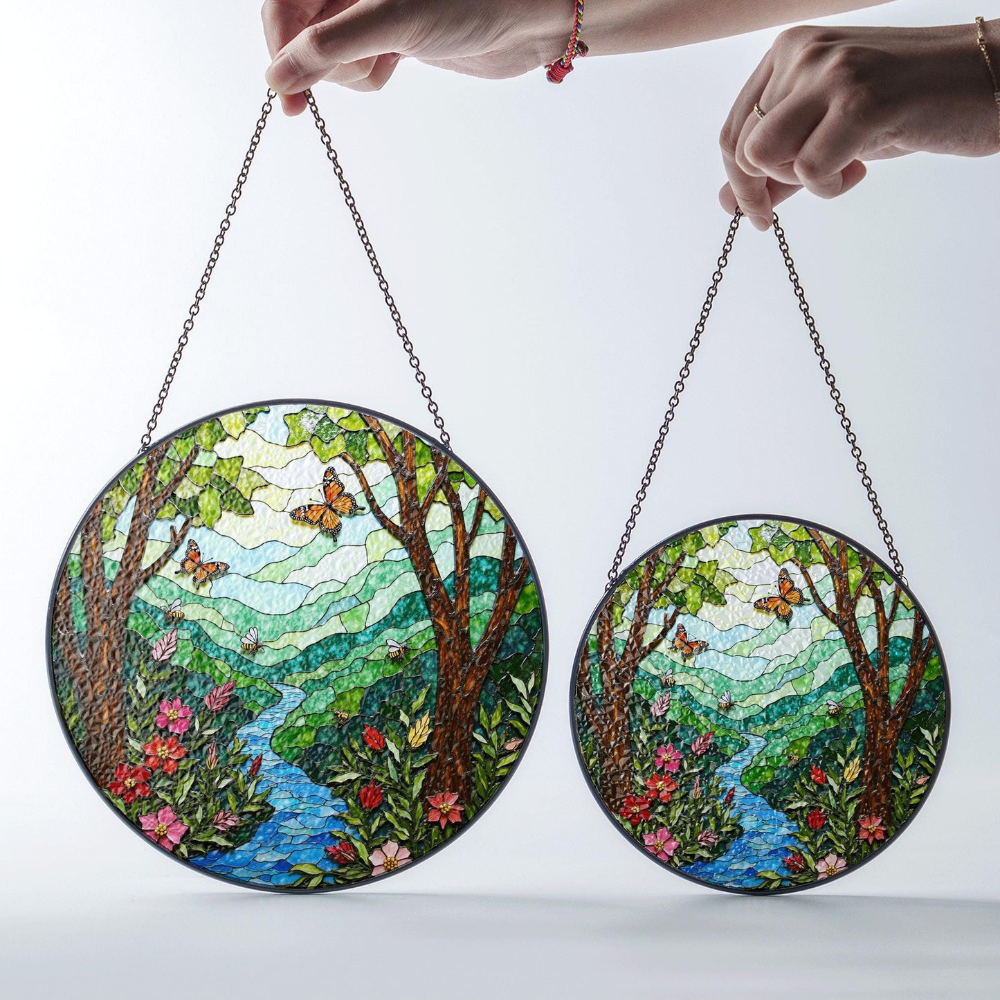 Butterfly Forest River View Nature Suncatcher Glass Window Art Gift for Nature Lovers