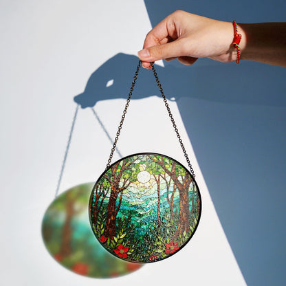 Forest Sun Mountain Scene Suncatcher Window Gift for Mom