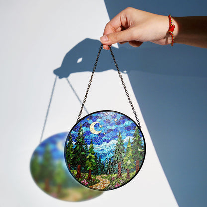 Crescent Moon Forest Night Suncatcher Window Decor Gift for Nature Lover