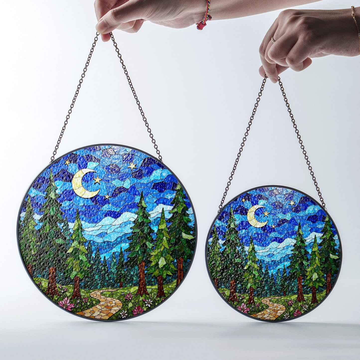 Crescent Moon Forest Night Suncatcher Window Decor Gift for Nature Lover