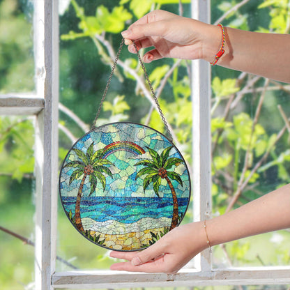 Tropical Palm Beach Scene Suncatcher Gift for Beach Lovers