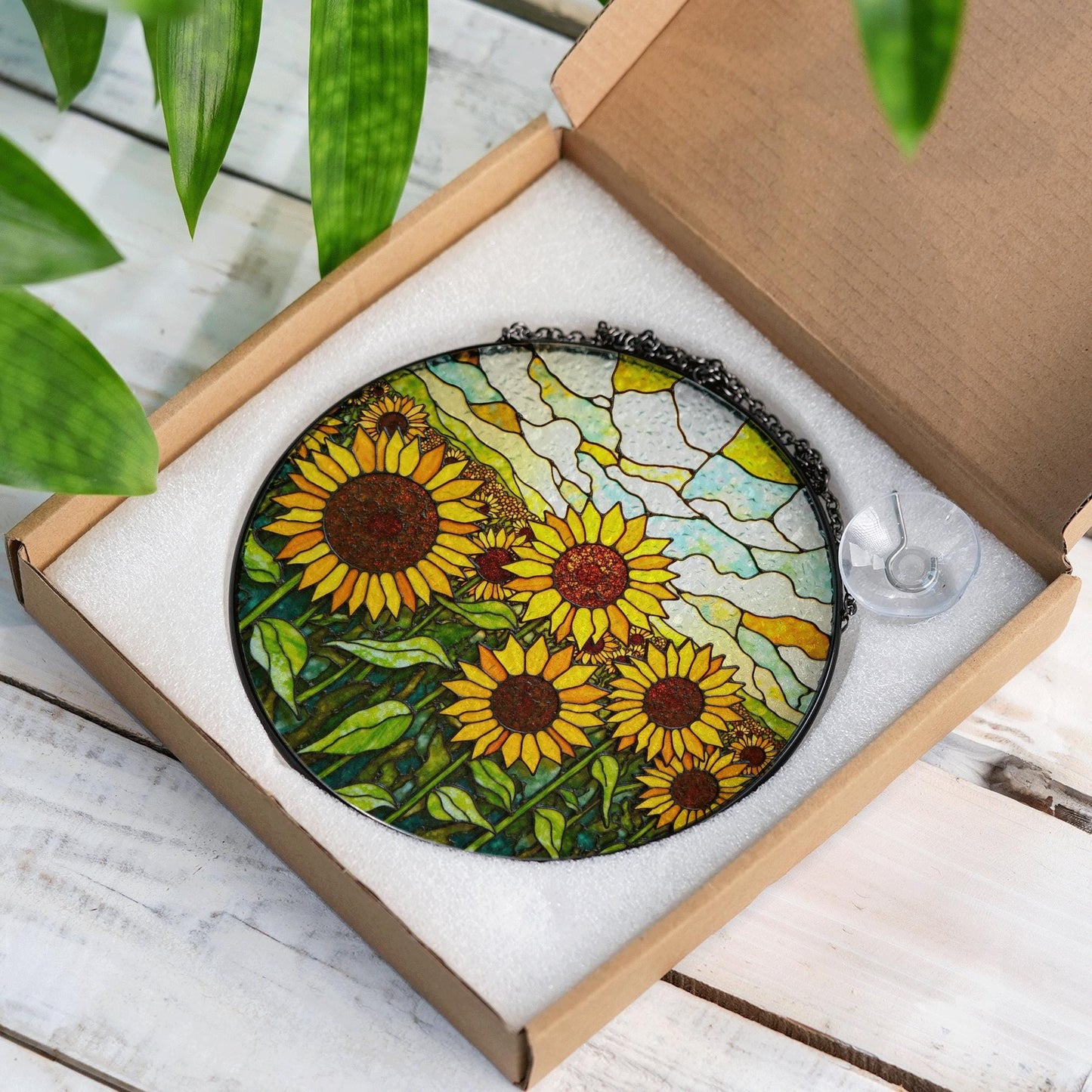 Sunflower Field Glass Art Sun Catcher Stained Glass Window Decor Gift for Mom or Nature Lover
