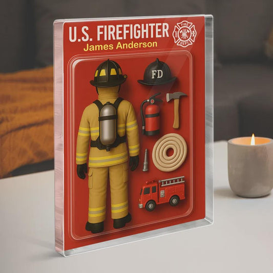 Firefighter 3D Custom Figure, Personalized Flat Rectangle Acrylic Block, Firefighter Gift, Keepsake for Fireman, Custom Firefighter Decor