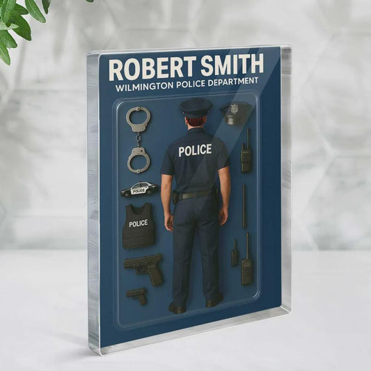 Police Officer 3D Custom Figure, Personalized Flat Rectangle Acrylic Block, Police Gift, Unique Keepsake for Officer, Custom Police Decor
