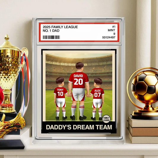 Soccer Daddy's Dream Team No. 1 Dad Man & Kids Trading Card Style Personalized Acrylic Block Plaque, Father's Day, Birthday gift for Dad