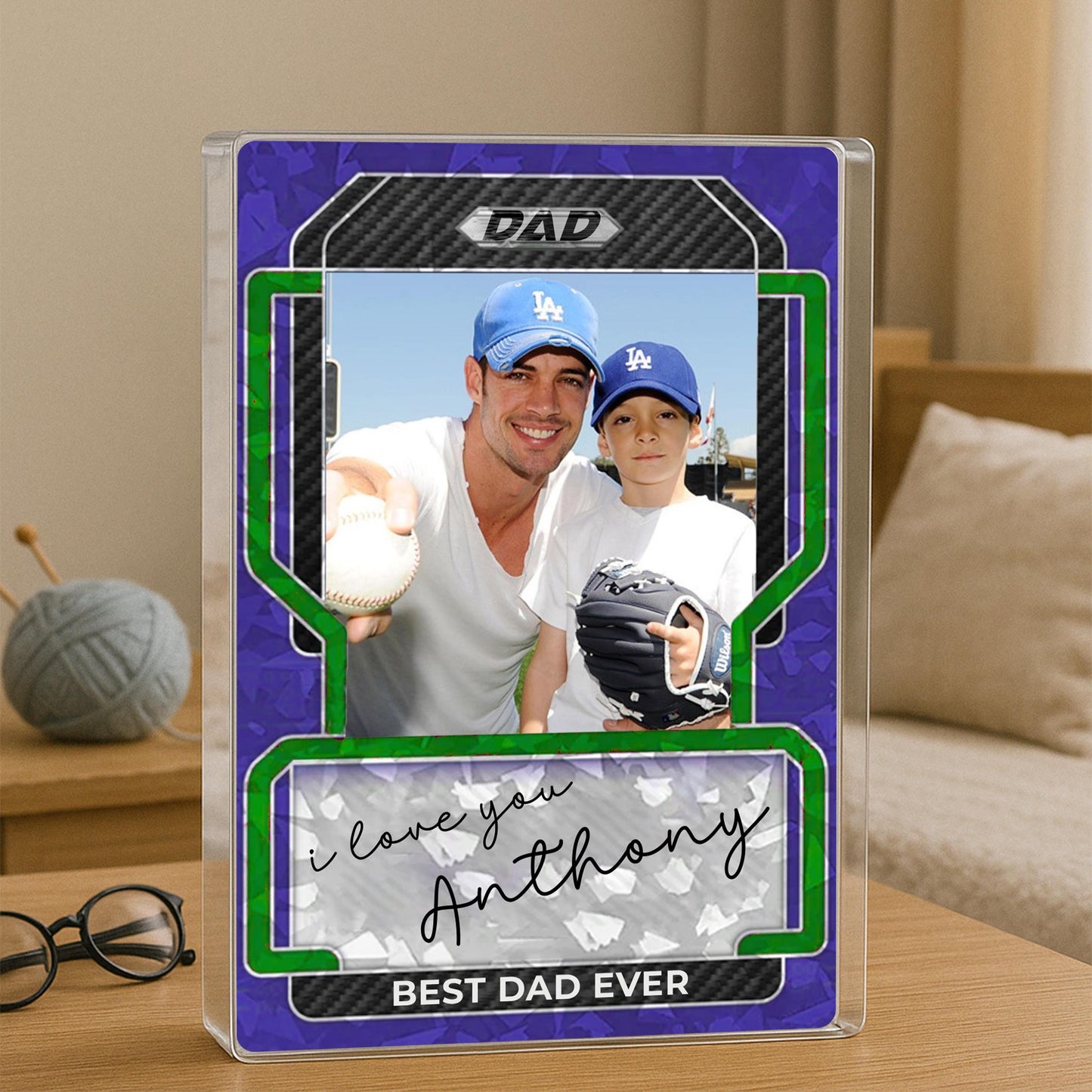 Personalized Baseball Dad Plaque with Kids Photo, Custom Acrylic Sports Card Style, Father’s Day Gift for Him Best Dad Ever Acrylic Block