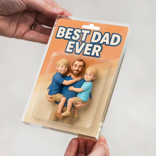 Custom Father's Day Gift For Dad, Personalized Photo Dad And Kids Action Figure Acrylic Block, Best Dad Ever Block Plaque, Gift For Husband