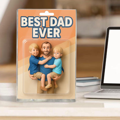 Custom Father's Day Gift For Dad, Personalized Photo Dad And Kids Action Figure Acrylic Block, Best Dad Ever Block Plaque, Gift For Husband