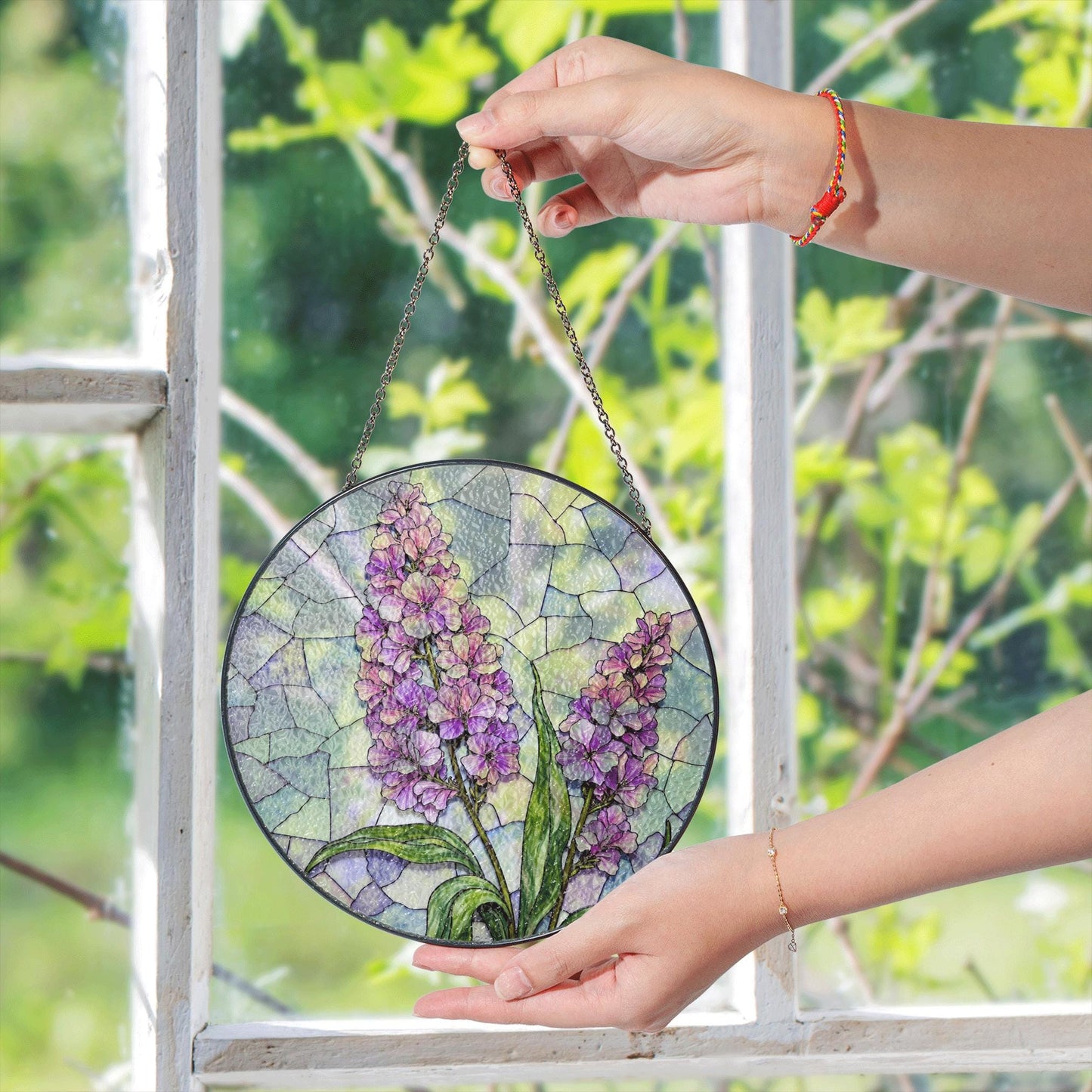 purple wildflower glass panel floral stained glass suncatcher gift for mom or garden lover