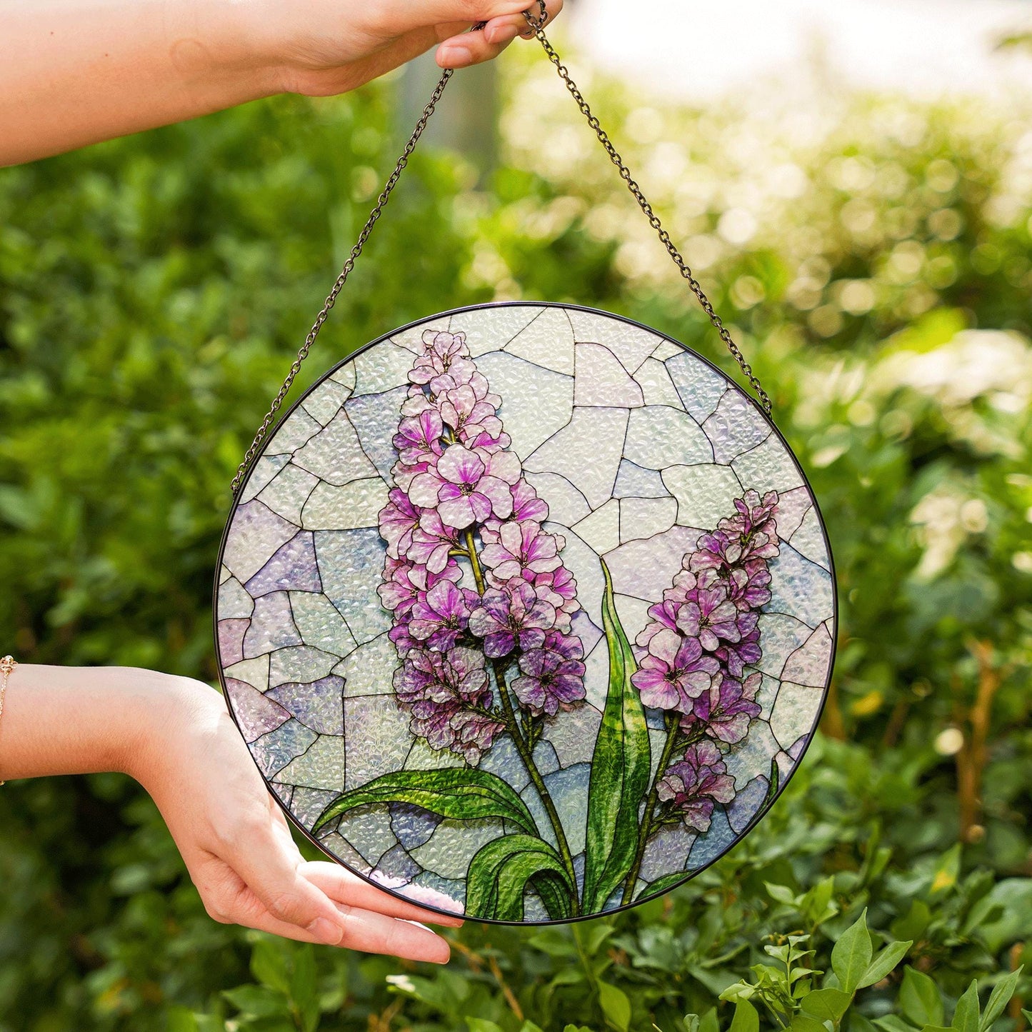 purple wildflower glass panel floral stained glass suncatcher gift for mom or garden lover