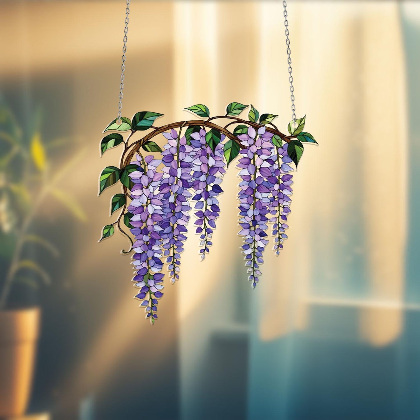Purple Wisteria Flower Window Hanging – Elegant Resin Floral Acrylic for Nature-Inspired Spring Decor or Botanical Gift Idea