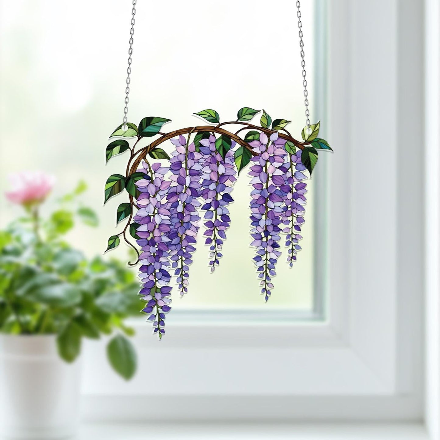 Purple Wisteria Flower Window Hanging – Elegant Resin Floral Acrylic for Nature-Inspired Spring Decor or Botanical Gift Idea