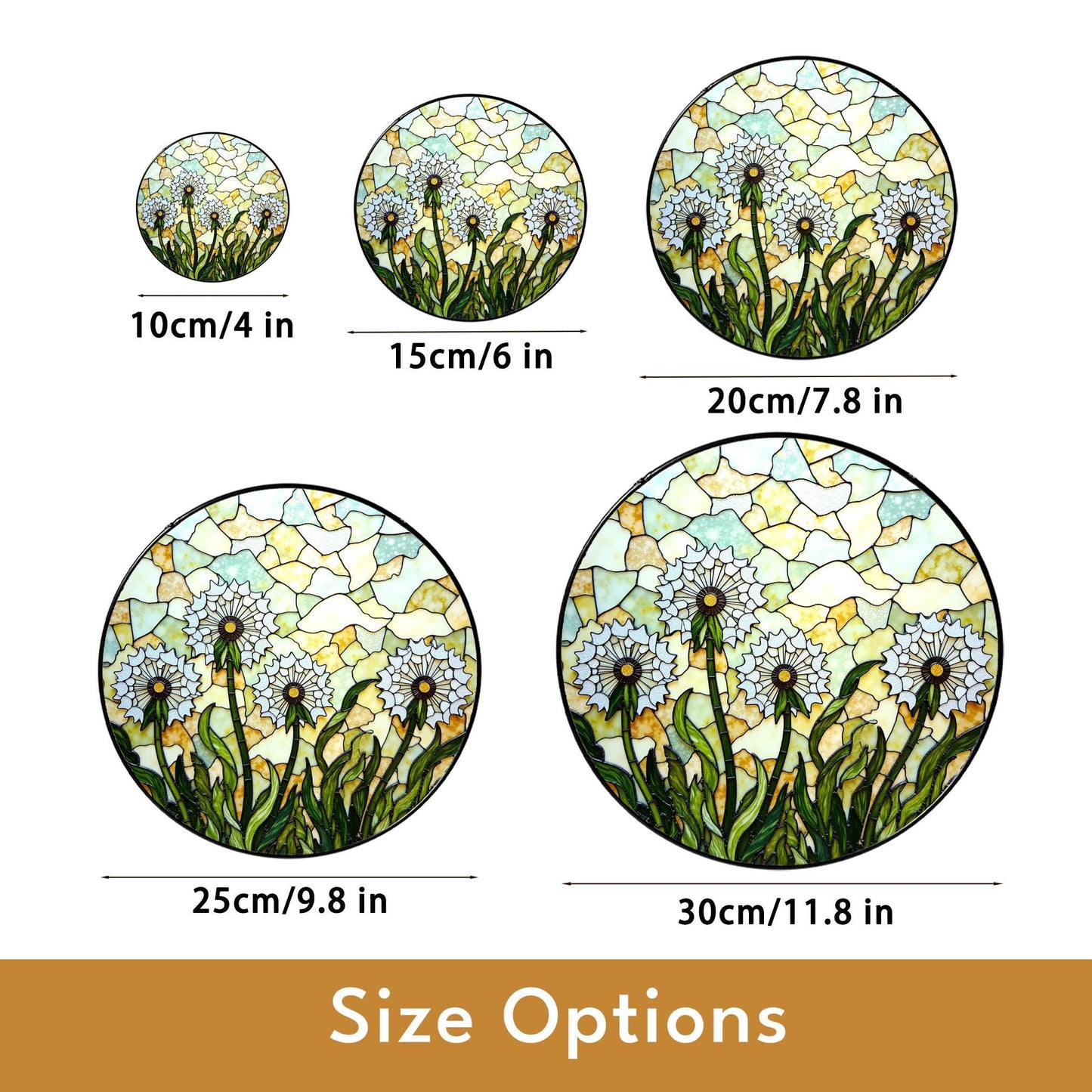 Stained Glass Dandelion Field Round Suncatcher Window Decor Gift for Garden Lover