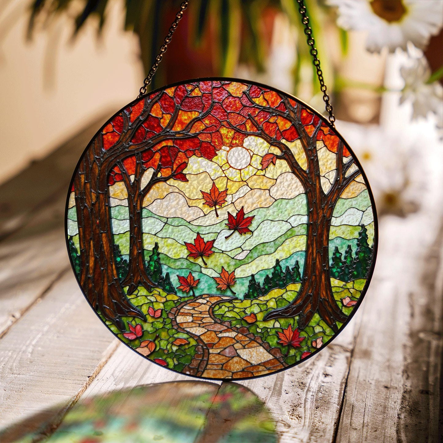 Bluebird on branch art glass suncatcher nature decor gift for bird lovers and outdoor admirers