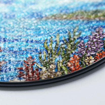 moonlit lake view stained glass window suncatcher mountain landscape art gift for mom