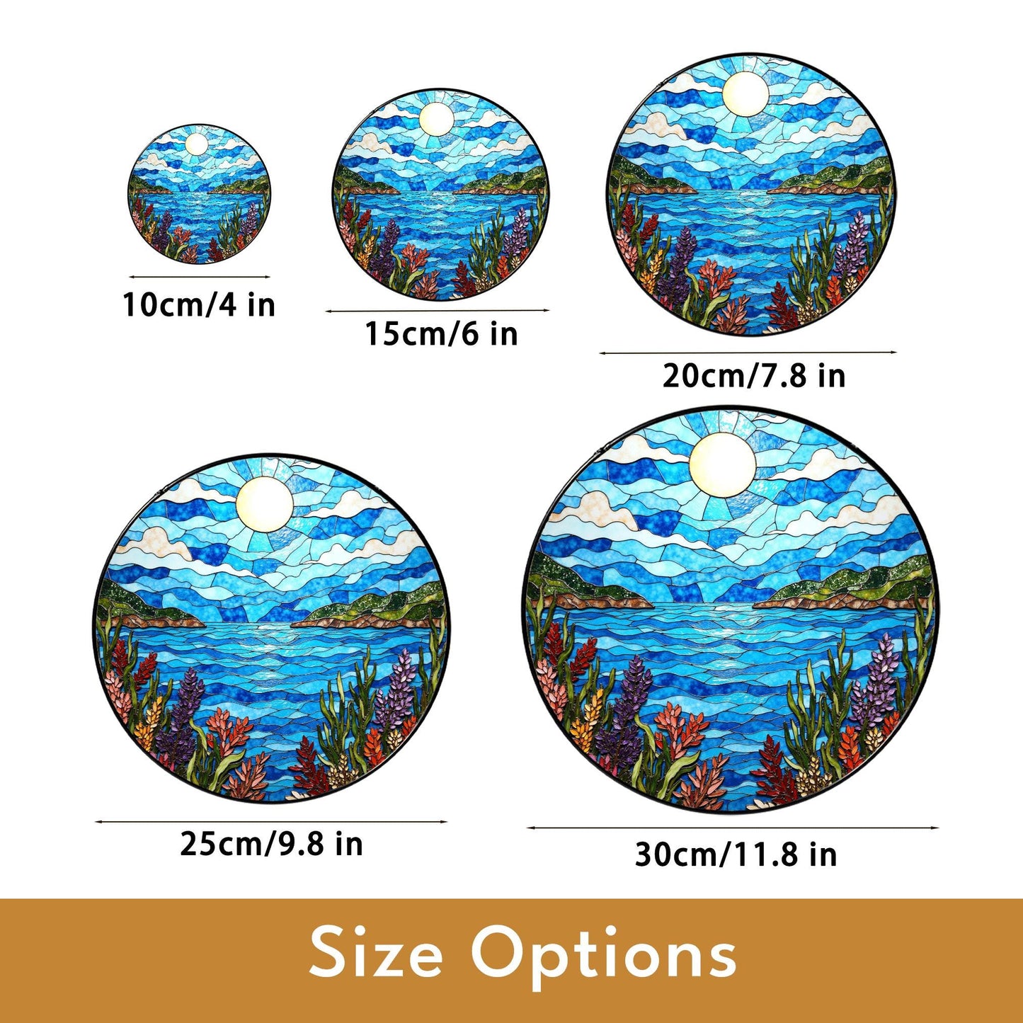 moonlit lake view stained glass window suncatcher mountain landscape art gift for mom
