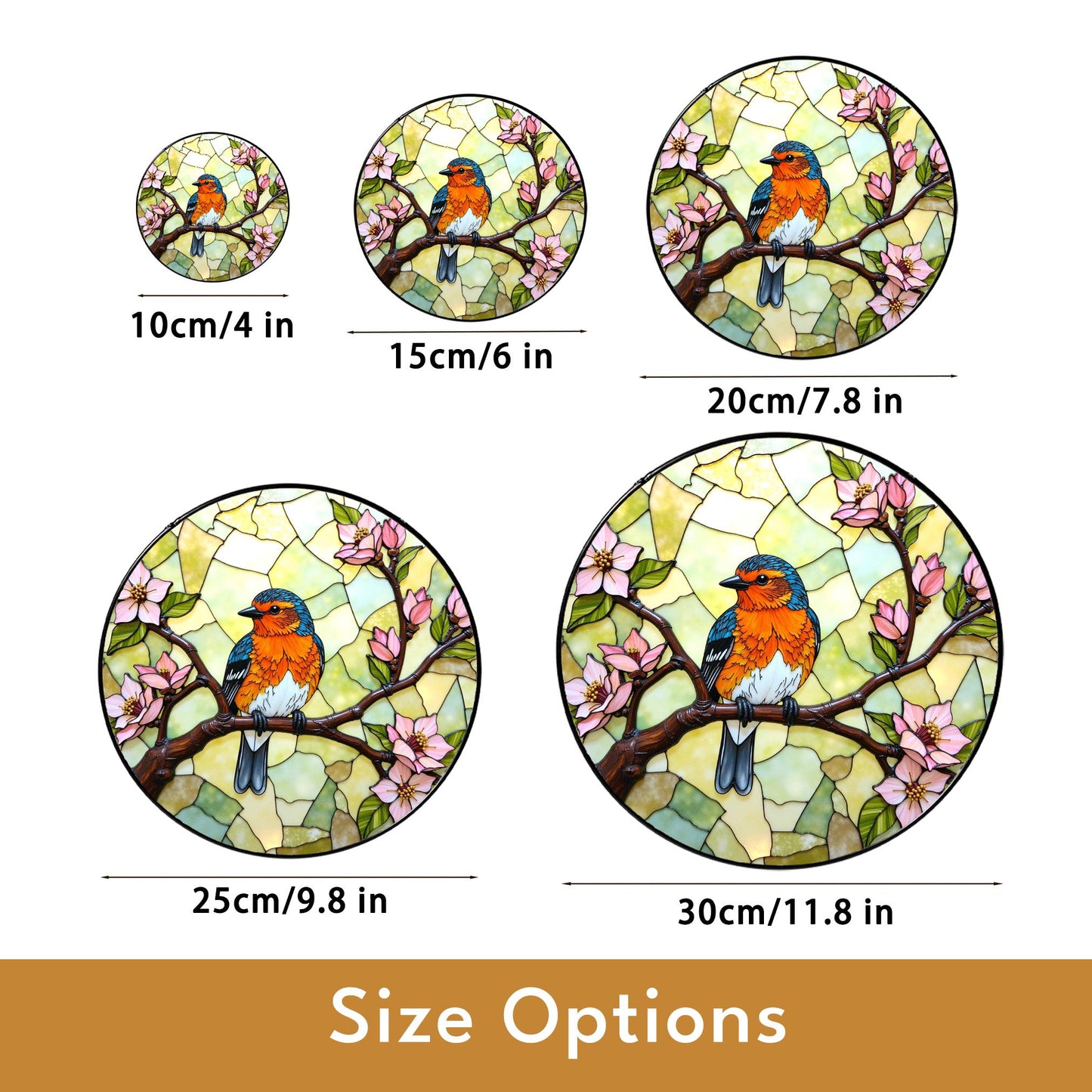 Bluebird on blooming branch round glass suncatcher nature window decor gift for mom