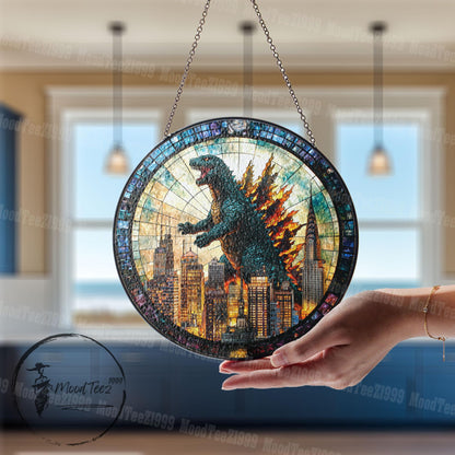 Godzila Stained Glass Hanging – Unique Godzila Art, Stained Glass Godzila Decoration, Window Lover's Gift, Home or Office Hanging Decor