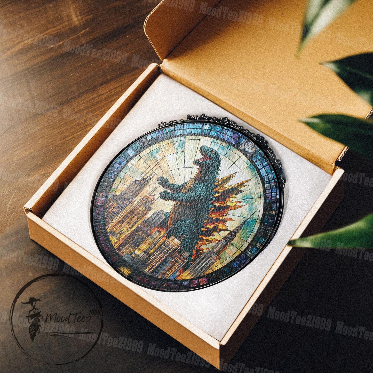 Godzila Stained Glass Hanging – Unique Godzila Art, Stained Glass Godzila Decoration, Window Lover's Gift, Home or Office Hanging Decor