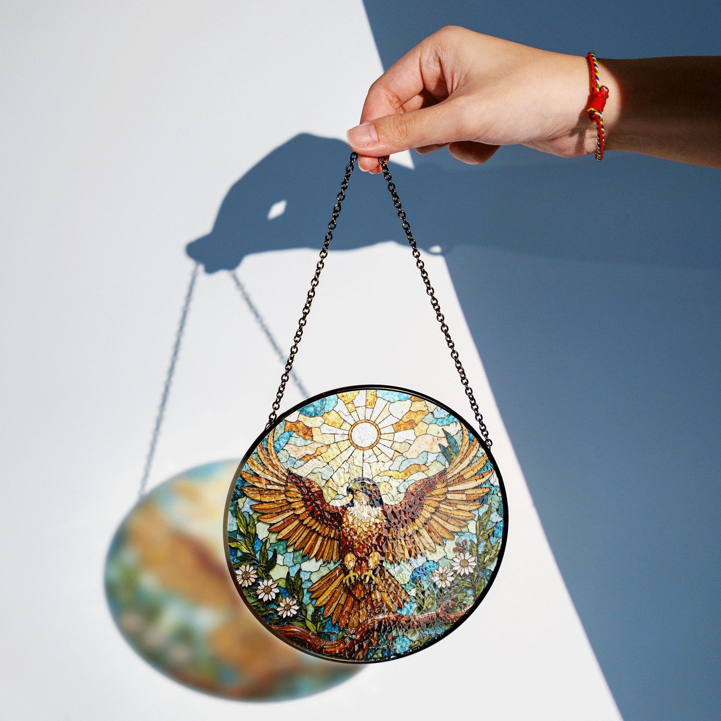 Majestic eagle floral glass suncatcher stained window hanging gift for nature lover