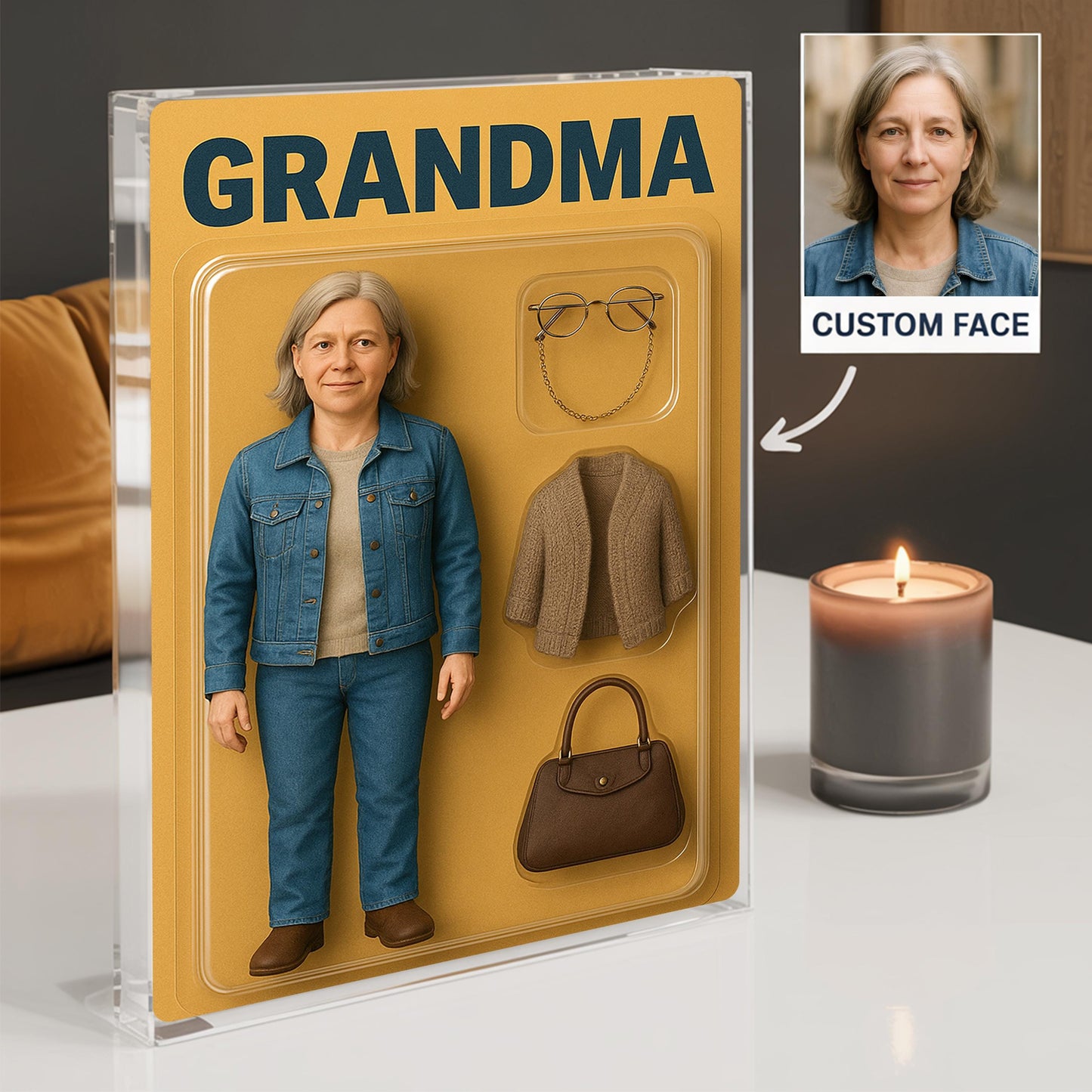 Personalize With Grandma’s Photo, Figure Personalized Acrylic Block Plaque, Mother's Day Gift for Grandma, Gift for Mama