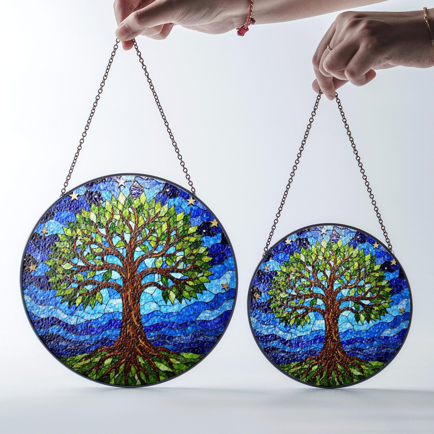 Tree of Life stained glass round suncatcher window hanging gift for nature lovers and spiritual souls