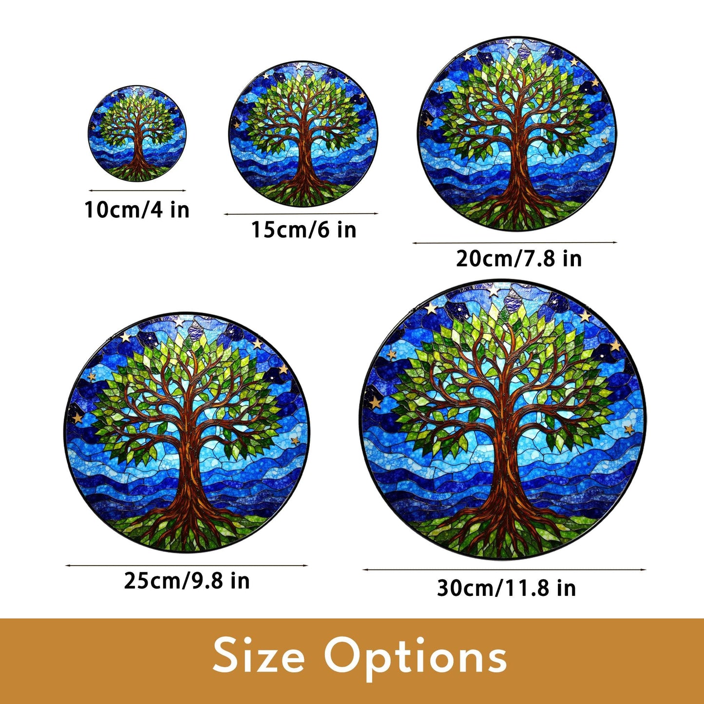 Tree of Life stained glass round suncatcher window hanging gift for nature lovers and spiritual souls
