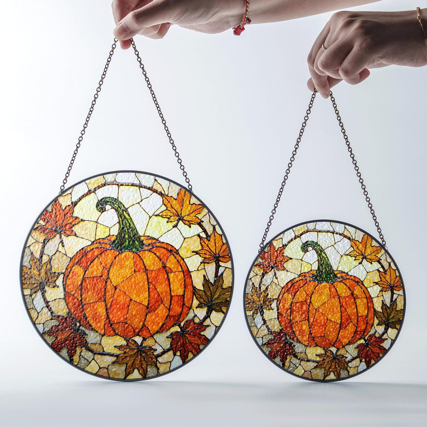 Autumn pumpkin leaves stained glass suncatcher fall window decor gift for mom or friend