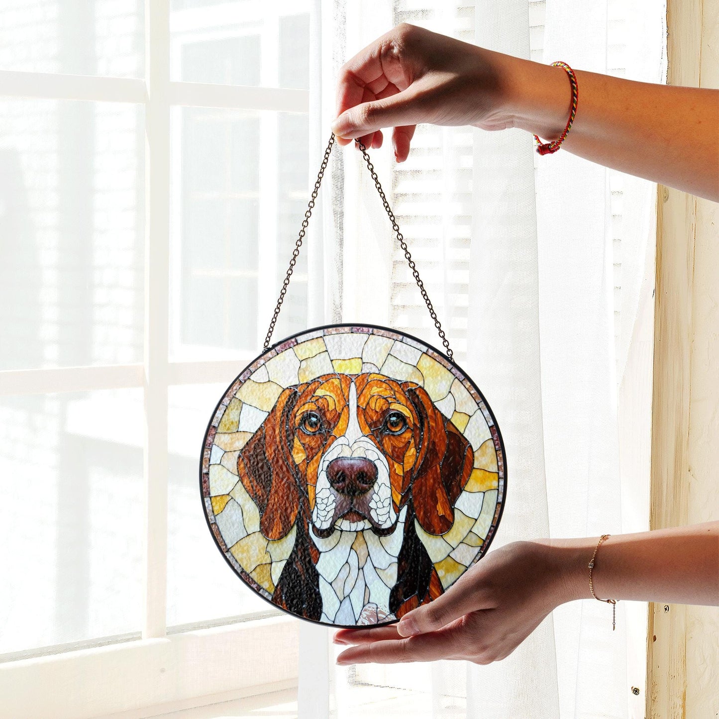 Beagle Dog Stained Glass Suncatcher Pet Memorial Window Decor Gift for Dog Lovers