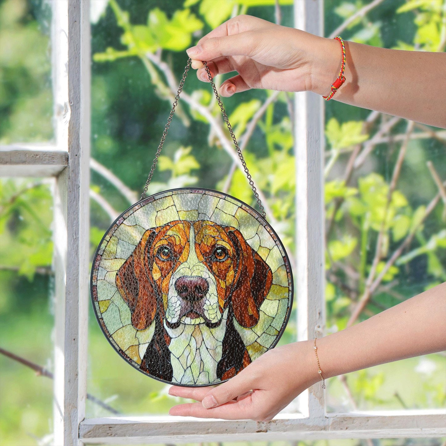 Beagle Dog Stained Glass Suncatcher Pet Memorial Window Decor Gift for Dog Lovers