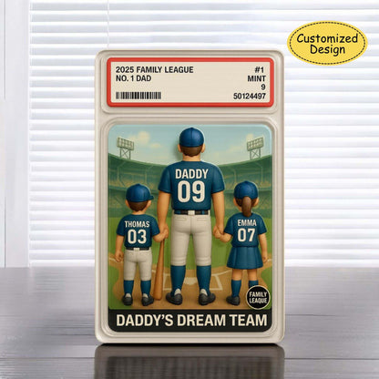 No. 1 Dad & Kids Baseball Trading Card Style Acrylic Plaque, Personalized Father's Day Acrylic Block Plaque, Custom Family Acrylic Block