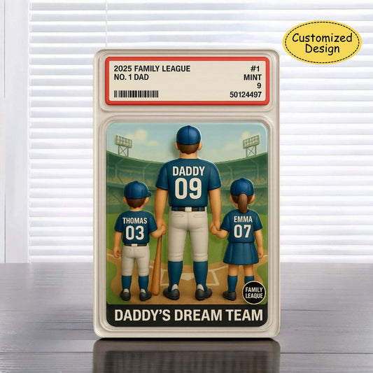 No. 1 Dad & Kids Baseball Trading Card Style Acrylic Plaque, Personalized Father's Day Acrylic Block Plaque, Custom Family Acrylic Block