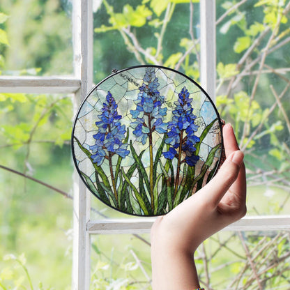Bluebell Flower Field Round Glass Suncatcher Window Art Nature Decor Gift for Garden Lover