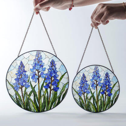Bluebell Flower Field Round Glass Suncatcher Window Art Nature Decor Gift for Garden Lover