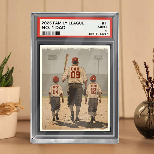 Baseball No. 1 Dad Man & Kids Trading Card Style Personalized Acrylic Block, Dad Plaque, Father's Day Gift for Baseball Dad, Husband