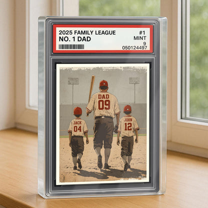 Baseball No. 1 Dad Man & Kids Trading Card Style Personalized Acrylic Block, Dad Plaque, Father's Day Gift for Baseball Dad, Husband