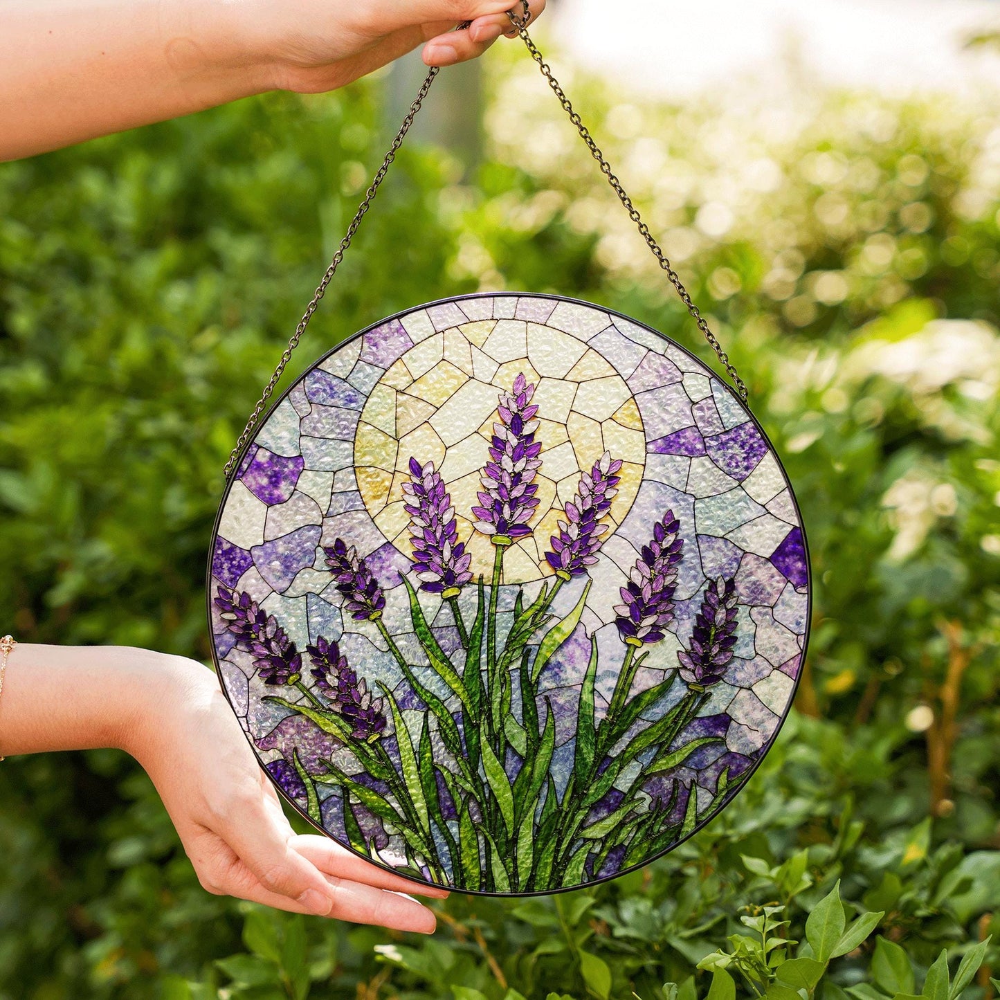 Lavender flower field glass suncatcher handmade window decor gift for garden lover